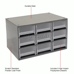 Akro-Mils Steel Small Parts Storage Cabinet 19909 - 17"W x 11"D x 11"H w/ 9 Gray Drawers -Containers & Organizers Sales Store 104830 1wco