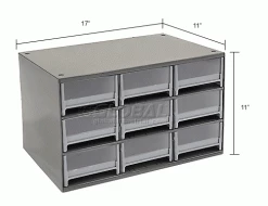 Akro-Mils Steel Small Parts Storage Cabinet 19909 - 17"W x 11"D x 11"H w/ 9 Gray Drawers -Containers & Organizers Sales Store 104830 dim2