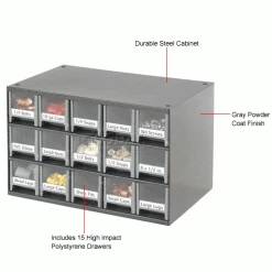 Akro-Mils Steel Small Parts Storage Cabinet 19715 - 17"W x 11"D x 11"H w/ 15 Gray Drawers -Containers & Organizers Sales Store 104832 1wco
