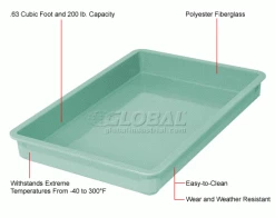 MFG Tray Molded Fiberglass Toteline Stacking Tote 870008 - 25-3/4"L x 17-3/4"W x 3"H, Green -Containers & Organizers Sales Store 114007GN 1wco