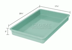 MFG Tray Molded Fiberglass Toteline Stacking Tote 870008 - 25-3/4"L x 17-3/4"W x 3"H, Green -Containers & Organizers Sales Store 114007GN dim