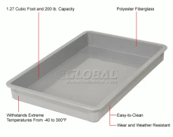MFG Tray Molded Fiberglass Toteline Stacking Tote 880008 - 25-3/4"L x 17-3/4"W x 6"H, Gray -Containers & Organizers Sales Store 114009GY 1wco