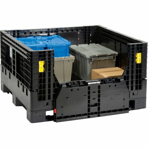 Global Industrial Folding Bulk Shipping Container, 48"Lx45"Wx27"H, 1500 Lb. Capacity, Black 2 Global Industrial Folding Bulk Shipping Container, 48"Lx45"Wx27"H, 1500 Lb. Capacity, Black - Image 2