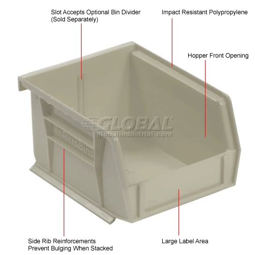 Akro-Mils® AkroBin® Plastic Stack & Hang Bin, 4-1/8"W x 5-3/8"D x 3"H, Stone - Pkg Qty 24 14 Akro-Mils® AkroBin® Plastic Stack & Hang Bin, 4-1/8"W x 5-3/8"D x 3"H, Stone - Pkg Qty 24 - Image 14