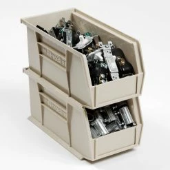Akro-Mils® AkroBin® Plastic Stack & Hang Bin, 5-1/2"W x 10-7/8"D x 5"H, Stone - Pkg Qty 12 -Containers & Organizers Sales Store 184812BG 03