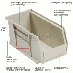 Akro-Mils® AkroBin® Plastic Stack & Hang Bin, 5-1/2"W x 10-7/8"D x 5"H, Stone - Pkg Qty 12 -Containers & Organizers Sales Store 184812BG 1wco