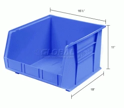 Akro-Mils® AkroBin® Plastic Stack & Hang Bin, 16-1/2"W x 18"D x 11"H, Blue - Pkg Qty 3 36 Akro-Mils® AkroBin® Plastic Stack & Hang Bin, 16-1/2"W x 18"D x 11"H, Blue - Pkg Qty 3 -Containers & Organizers Sales Store 184818BL dim