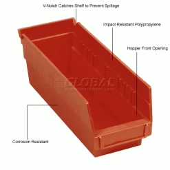 Global Industrial™ Plastic Nesting Storage Shelf Bin 4-1/8"W x 11-5/8"D x 4"H Red - Pkg Qty 24 -Containers & Organizers Sales Store 184837RD 1wco