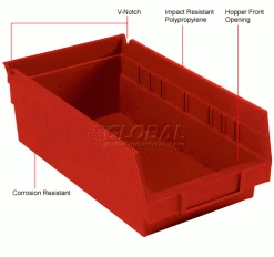 Global Industrial™ Plastic Nesting Storage Shelf Bin 6-5/8"W x 11-5/8"D x 4"H Red - Pkg Qty 12 -Containers & Organizers Sales Store 184838RD 1wco