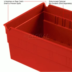 Global Industrial™ Plastic Nesting Storage Shelf Bin 6-5/8"W x 11-5/8"D x 4"H Red - Pkg Qty 12 -Containers & Organizers Sales Store 184838RD 3wco