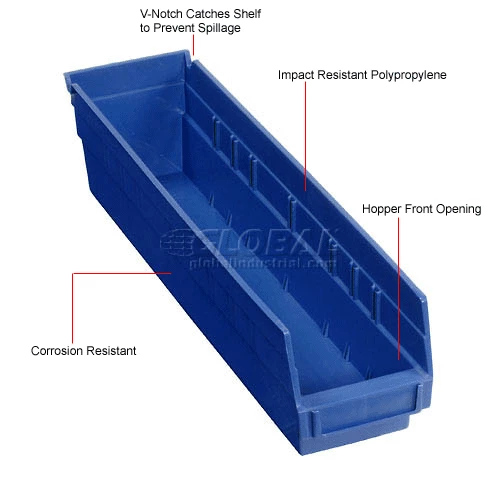 Global Industrial Plastic Nesting Storage Shelf Bin 4-1/8"W x 17-7/8"D x 4"H Blue - Pkg Qty 12 9 Global Industrial Plastic Nesting Storage Shelf Bin 4-1/8"W x 17-7/8"D x 4"H Blue - Pkg Qty 12 - Image 9