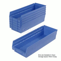 Global Industrial™ Plastic Nesting Storage Shelf Bin 6-5/8"W x 17-7/8"D x 4"H Blue - Pkg Qty 12 -Containers & Organizers Sales Store 184840BL 3wco