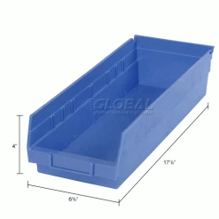 Global Industrial™ Plastic Nesting Storage Shelf Bin 6-5/8"W x 17-7/8"D x 4"H Blue - Pkg Qty 12 -Containers & Organizers Sales Store 184840BL dim
