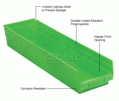 Global Industrial Plastic Nesting Storage Shelf Bin 6-5/8"W x 23-5/8"D x 4"H Green - Pkg Qty 6 23 Global Industrial Plastic Nesting Storage Shelf Bin 6-5/8"W x 23-5/8"D x 4"H Green - Pkg Qty 6 -Containers & Organizers Sales Store 184842GN 1wco