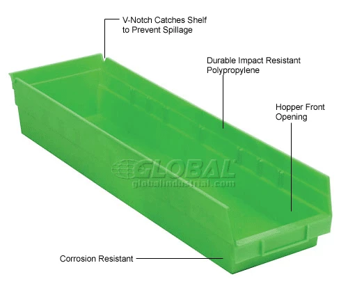 Global Industrial Plastic Nesting Storage Shelf Bin 6-5/8"W x 23-5/8"D x 4"H Green - Pkg Qty 6 9 Global Industrial Plastic Nesting Storage Shelf Bin 6-5/8"W x 23-5/8"D x 4"H Green - Pkg Qty 6 - Image 9