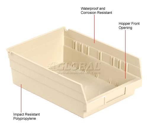 Global Industrial Plastic Nesting Storage Shelf Bin 8-3/8"W x 11-5/8"D x 4"H Beige - Pkg Qty 12 16 Global Industrial Plastic Nesting Storage Shelf Bin 8-3/8"W x 11-5/8"D x 4"H Beige - Pkg Qty 12 - Image 16