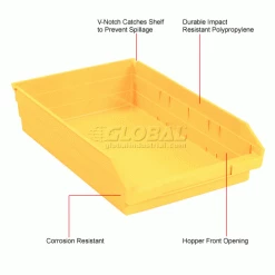 Global Industrial™ Plastic Nesting Storage Shelf Bin 11-1/8"W x 17-7/8"D x 4"H Yellow - Pkg Qty 12 -Containers & Organizers Sales Store 184846YL 1wco