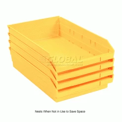 Global Industrial™ Plastic Nesting Storage Shelf Bin 11-1/8"W x 17-7/8"D x 4"H Yellow - Pkg Qty 12 -Containers & Organizers Sales Store 184846YL 2wco
