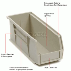 Akro-Mils® AkroBin® Plastic Stack & Hang Bin, 4-1/8"W x 10-7/8"D x 4"H, Stone - Pkg Qty 12 -Containers & Organizers Sales Store 188013BG 1wco