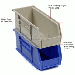 Akro-Mils® AkroBin® Plastic Stack & Hang Bin, 4-1/8"W x 10-7/8"D x 4"H, Stone - Pkg Qty 12 -Containers & Organizers Sales Store 188013BG 3wco