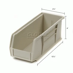 Akro-Mils® AkroBin® Plastic Stack & Hang Bin, 4-1/8"W x 10-7/8"D x 4"H, Stone - Pkg Qty 12 -Containers & Organizers Sales Store 188013BG dim