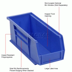 Akro-Mils® AkroBin® Plastic Stack & Hang Bin, 4-1/8"W x 10-7/8"D x 4"H, Blue - Pkg Qty 12 -Containers & Organizers Sales Store 188013BL 1wco