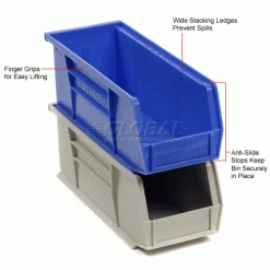 Akro-Mils® AkroBin® Plastic Stack & Hang Bin, 4-1/8"W x 10-7/8"D x 4"H, Blue - Pkg Qty 12 -Containers & Organizers Sales Store 188013BL 3wco