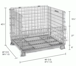 Global Industrial™ Folding Wire Container 48"L x 40"W x 42-1/2"H 5000 Lb. Capacity -Containers & Organizers Sales Store 198694 dim