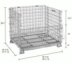Global Industrial™ Folding Wire Container 40"L x 32"W x 34-1/2"H 4000 Lb. Capacity -Containers & Organizers Sales Store 198695 dim
