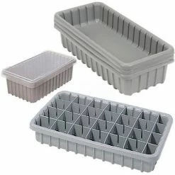 Dandux Dividable Nesting Plastic Box 50P1805040 - 17-3/4"L x 5-1/2"W x 4"H, Gray - Pkg Qty 8