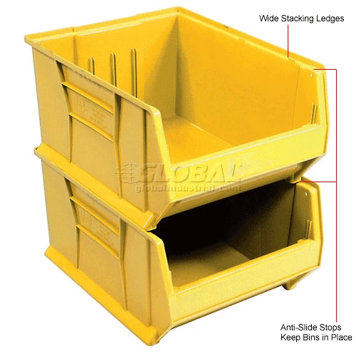 Quantum Storage Systems Quantum Plastic Hulk Stacking Bin, 18-1/4"W x 24"D x 12"H, Yellow 12 Quantum Storage Systems Quantum Plastic Hulk Stacking Bin, 18-1/4"W x 24"D x 12"H, Yellow - Image 12