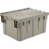 Global Industrial Plastic Shipping/Storage Tote W/Attached Lid, 28-1/8"x20-3/4"x15-5/8", Gray