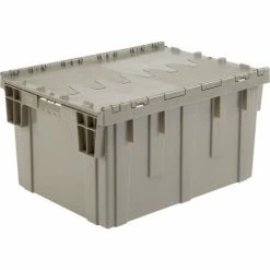 Global Industrial™ Plastic Shipping/Storage Tote W/Attached Lid, 28-1/8"x20-3/4"x15-5/8", Gray