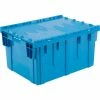 Global Industrial Plastic Shipping/Storage Tote W/Attached Lid, 28-1/8"x20-3/4"x15-5/8", Blue