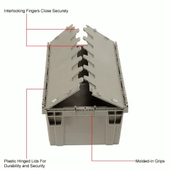 Global Industrial™ Plastic Shipping/Storage Tote W/Attached Lid, 28-1/8"x20-3/4"x15-5/8", Gray -Containers & Organizers Sales Store 238148IN 2wco