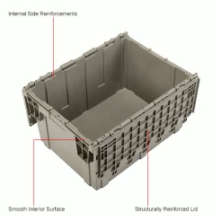 Global Industrial™ Plastic Shipping/Storage Tote W/Attached Lid, 28-1/8"x20-3/4"x15-5/8", Gray -Containers & Organizers Sales Store 238148IN 3wco