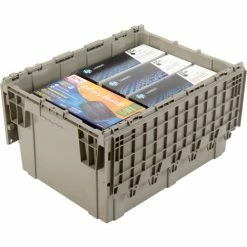 Global Industrial™ Plastic Shipping/Storage Tote W/Attached Lid, 28-1/8"x20-3/4"x15-5/8", Gray -Containers & Organizers Sales Store 238148 02