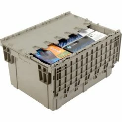 Global Industrial™ Plastic Shipping/Storage Tote W/Attached Lid, 28-1/8"x20-3/4"x15-5/8", Gray -Containers & Organizers Sales Store 238148 03