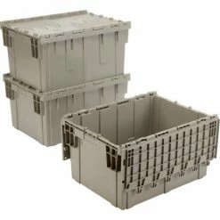 Global Industrial™ Plastic Shipping/Storage Tote W/Attached Lid, 28-1/8"x20-3/4"x15-5/8", Gray -Containers & Organizers Sales Store 238148 04