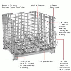 Global Industrial™ Folding Wire Container 40"L x 32"W x 34-1/2"H 4000 Lb. Capacity -Containers & Organizers Sales Store 239341 1wco 2