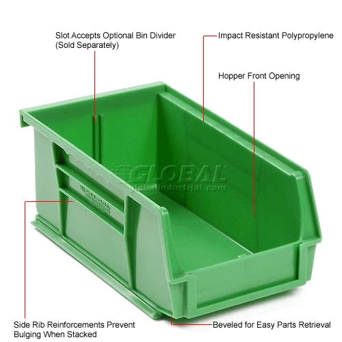 Global Industrial Plastic Stack & Hang Bin, 4-1/8"W x 7-3/8"D x 3"H, Green - Pkg Qty 24 13 Global Industrial Plastic Stack & Hang Bin, 4-1/8"W x 7-3/8"D x 3"H, Green - Pkg Qty 24 - Image 13