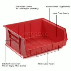 Global Industrial™ Plastic Stack & Hang Bin, 16-1/2"W x 14-3/4"D x 7"H, Red - Pkg Qty 6 -Containers & Organizers Sales Store 239475RD 1wco