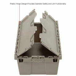 Global Industrial™ Plastic Attached Lid Shipping & Storage Container 21-7/8x15-1/4x9-11/16 GRY -Containers & Organizers Sales Store 257808IN 3wco
