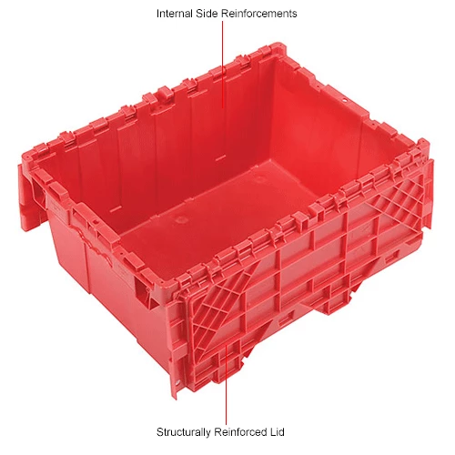 Global Industrial Plastic Attached Lid Shipping & Storage Container 21-7/8x15-1/4x9-11/16 Red 16 Global Industrial Plastic Attached Lid Shipping & Storage Container 21-7/8x15-1/4x9-11/16 Red - Image 16