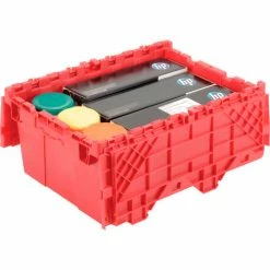 Global Industrial Plastic Attached Lid Shipping & Storage Container 21-7/8x15-1/4x9-11/16 Red 22 Global Industrial Plastic Attached Lid Shipping & Storage Container 21-7/8x15-1/4x9-11/16 Red -Containers & Organizers Sales Store 257808RD 02
