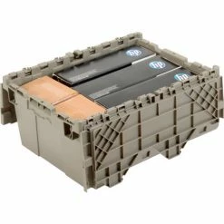 Global Industrial™ Plastic Attached Lid Shipping & Storage Container 21-7/8x15-1/4x9-11/16 GRY -Containers & Organizers Sales Store 257808 02