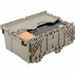 Global Industrial™ Plastic Attached Lid Shipping & Storage Container 21-7/8x15-1/4x9-11/16 GRY -Containers & Organizers Sales Store 257808 03