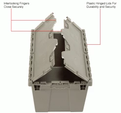 Global Industrial™ Plastic Shipping/Storage Tote w/ Attached Lid, 21-7/8"x15-1/4"x12-7/8", Gray -Containers & Organizers Sales Store 257809IN 2wco