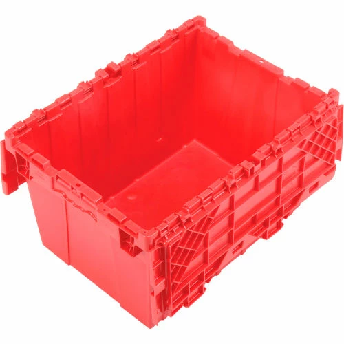 Global Industrial Plastic Shipping/Storage Tote w/ Attached Lid, 21-7/8"x15-1/4"x12-7/8", Red 2 Global Industrial Plastic Shipping/Storage Tote w/ Attached Lid, 21-7/8"x15-1/4"x12-7/8", Red - Image 2