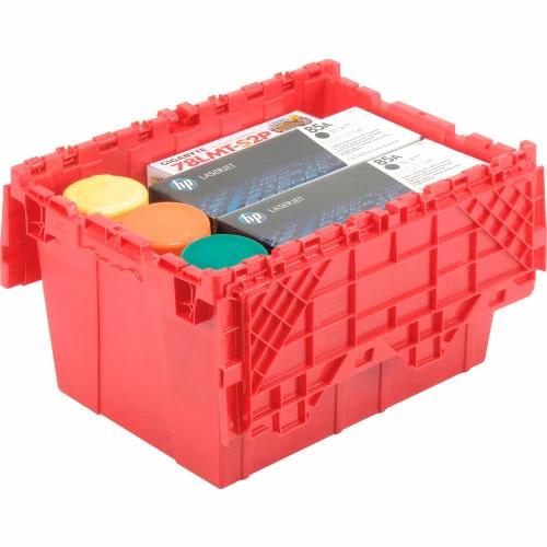 Global Industrial Plastic Shipping/Storage Tote w/ Attached Lid, 21-7/8"x15-1/4"x12-7/8", Red 3 Global Industrial Plastic Shipping/Storage Tote w/ Attached Lid, 21-7/8"x15-1/4"x12-7/8", Red - Image 3